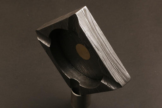 Handmade Damascus Steel Square Shape Cigar Ashtray in Rose Wood Box. Pro7003