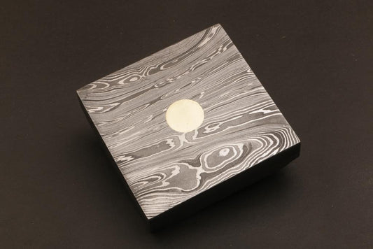 Handmade Damascus Steel Square Shape Cigar Ashtray in Rose Wood Box. Pro7003