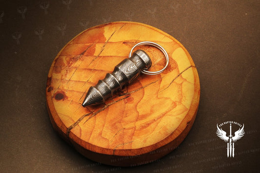 Handmade Damascus steel Multi Thread Bullet Keychain in Wooden Box. Pro1730