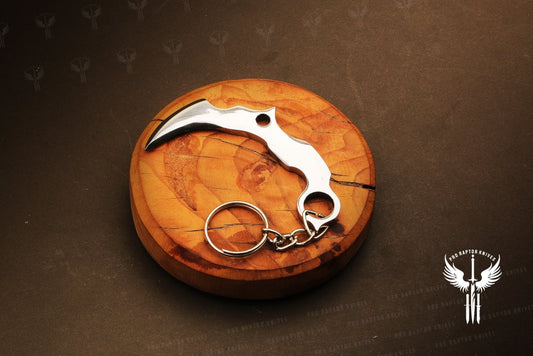 Handmade D2 steel Karambit Shaped Keychain in a wooden Box. Pro1838