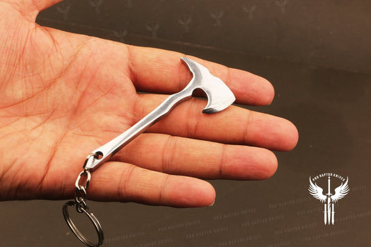 Handmade D2 steel Axe Shaped Keychain in Wooden Box. Pro1840