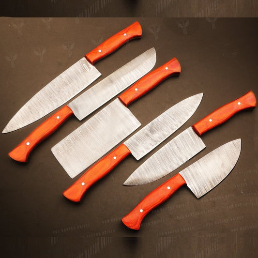 Handmade Damascus Steel Six knives  Chef Set with Rosewood Wood handle Pro1447