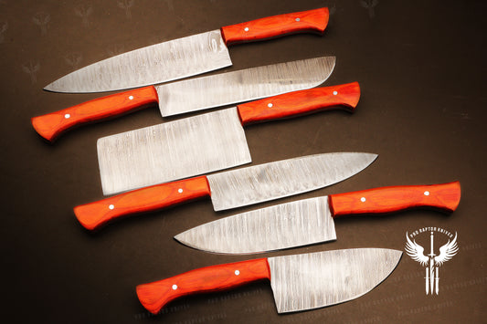 Handmade Damascus Steel Six knives  Chef Set with Rosewood Wood handle Pro1447