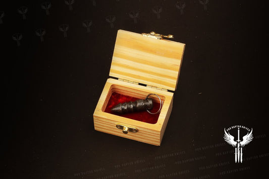 Handmade Damascus steel Multi Thread Bullet Keychain in Wooden Box. Pro1730