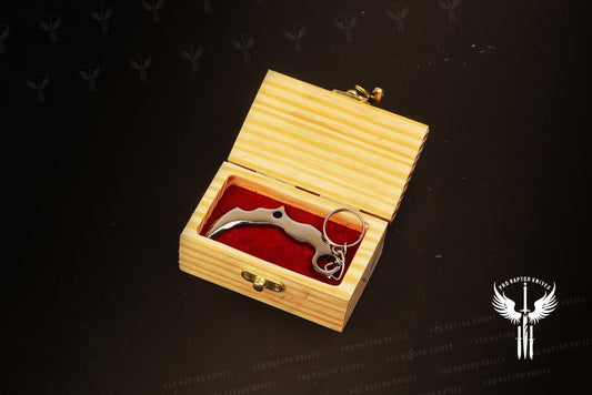 Handmade D2 steel Karambit Shaped Keychain in a wooden Box. Pro1838