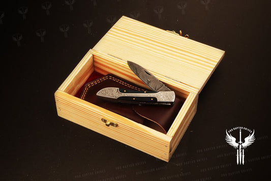 Handmade Damascus steel Micarta Handle Folding Knife Wooden Box. Pro1703
