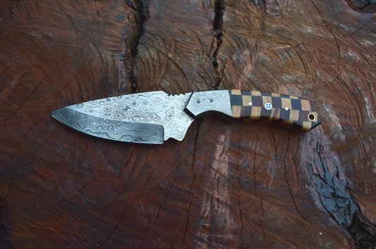 Handmade Damascus Steel Skinner Gear with Olive & Dark Woods Handle. Pro1522