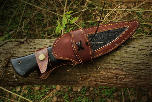 Handmade Copper Damascus Steel Gut Hook Skinner Knife with Damascus Guard and Micarta Handle. Pro1603
