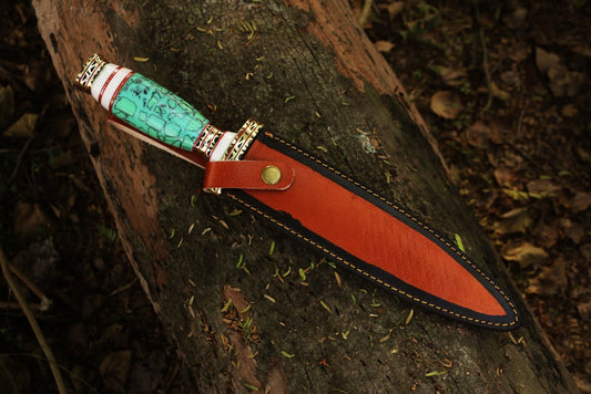 Handmade Damascus steel Dagger Knife with Gemstone Type Handle. Pro1606