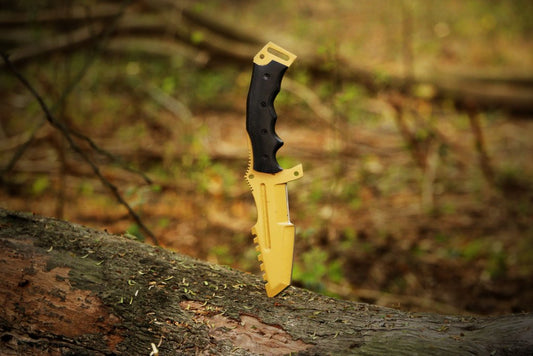 Handmade Gold Coated Coated Tanto Knife wit Thumb Ramp and Micarta Handle. Pro1848