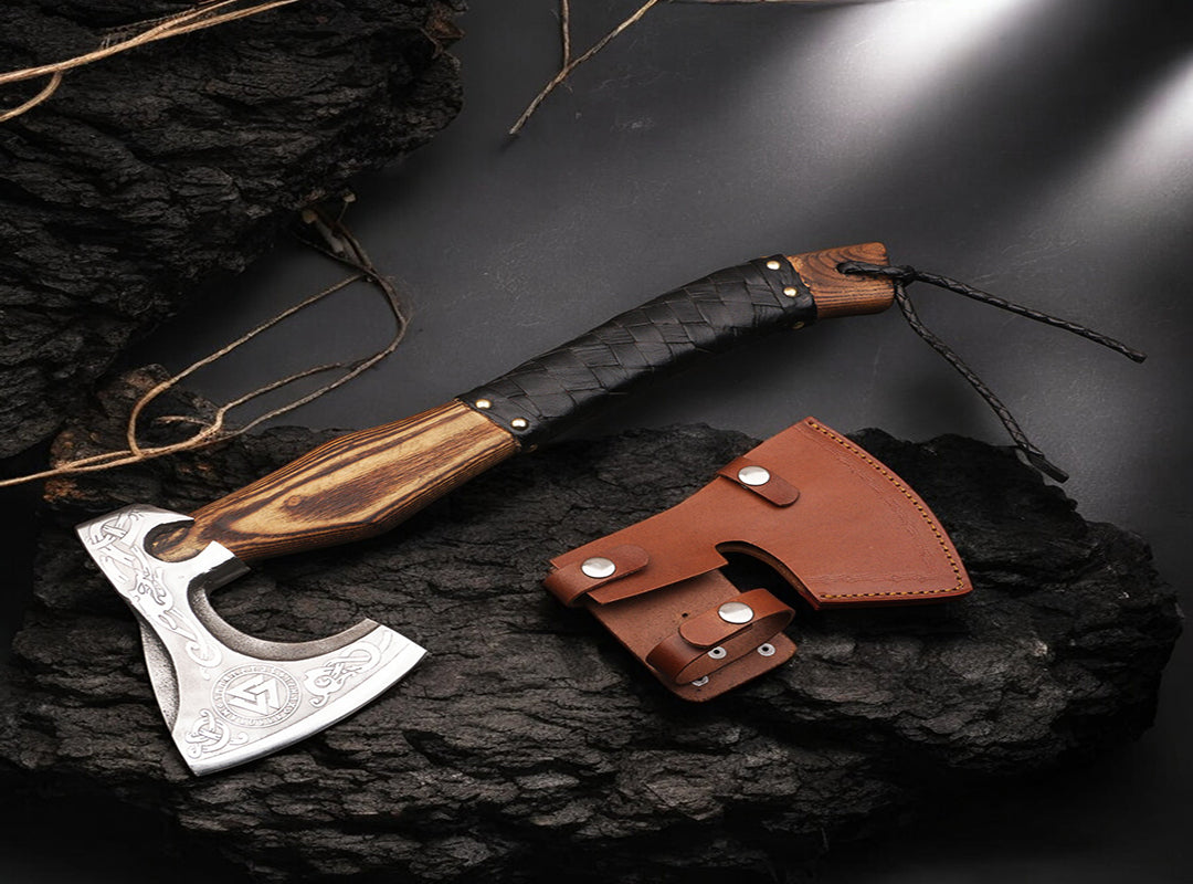 Handmade High Carbon Steel Home Décor Axe Gear with Dark Wood Shaft.  Free Gift Damascus Steel Ring. Pro-Bello1441