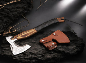 Handmade High Carbon Steel Home Décor Axe Gear with Dark Wood Shaft.  Free Gift Damascus Steel Ring. Pro-Bello1441