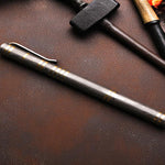 Handmade Damascus Steel & Contrast Brass Rings on Ballpoint Pen Barrel with Pocket Clipper. Free Engraving and USA Shipping. Pro-Regalo7009