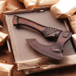 Best Professional Handmade Carbon Steel Lion etched Long Edge Pizza Cutter Axe with Dark Wood Handle. Free Engraving and USA Shipping. Pro-Bello5556