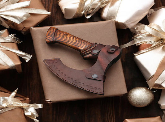Handmade High Carbon Steel Lion etched Long Edge Pizza Cutter Axe with Ash Wood Handle. Pro-Bello5555