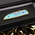 Handmade Damascus Steel Folding Knife Along with Engraved D2 Steel Dual Shade Handle. Free Engraving and USA Shipping.  Pro-Vigoroso1915