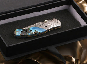Handmade Damascus Steel Bone Handle Folding Knife with Damascus Bolster. Free engraving and USA Shipping.  Pro-Vigoroso1451