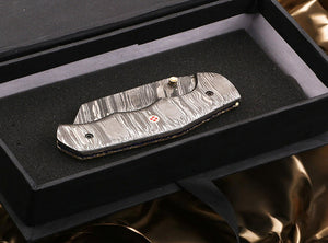 Damascus Steel Cleaver Blade Folding Knife with Damascus Handle. Free Engraving and USA Shipping.  Pro-Vigoroso1922