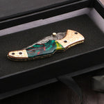 Handmade Damascus Steel  and Tie & Dye Resin Handle Folding Knife with Engraved Bolster.  Free Engraving and USA Shipping.  Pro-Vigoroso1471
