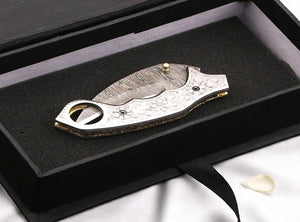 Handmade Damascus Steel Hunting Folding Karambit Claw knife with Engraved Steel Handle. Free Engraving and USA Shipping. Pro-Vigoroso1920