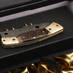 Damascus Etched Cleaver Blade Folding Knife with Spine Rivets. Free Engraving and USA Shipping. Pro-Vigoroso1921