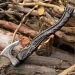 Hand Forged Carbon Steel Viking Axe with Dark Crafted Crocodile on Ash wood Shaft. Free Gift Damascus Steel Ring. Pro-Bello1440