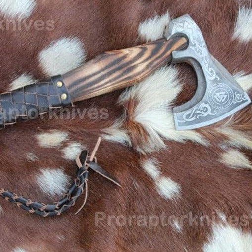 Handmade High Carbon Steel Home Décor Axe Gear with Dark Wood Shaft.  Free Gift Damascus Steel Ring. Pro-Bello1441