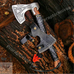 Handmade High Carbon Steel Medieval Home Décor Axe Gear with Ash Wood Shaft.  Free Damascus Steel Ring. Pro-Bello1442