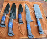 Handmade D2 Steel Textured Kitchen Chef Set with Powder Coated .  Free Damascus Steel Ring. Pro-Robusto1446