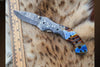 Handmade Damascus Steel Resin Handle Folding Knife with Pocket Holding Clip. Pro-Vigoroso1451