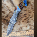 Handmade Damascus Steel Resin Handle Folding Knife with Pocket Holding Clip. Pro-Vigoroso1451