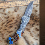 Handmade Damascus Steel Resin Handle Folding Knife with Pocket Holding Clip. Pro-Vigoroso1451