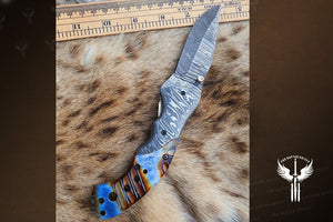 Handmade Damascus Steel Resin Handle Folding Knife with Pocket Holding Clip. Pro-Vigoroso1451