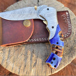 Handmade Damascus Steel Resin Handle Folding Knife with Pocket Holding Clip. Pro-Vigoroso1451