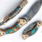 Handmade Damascus Steel Folding Knife with Engraved Bolster & Pommel. Pro-Vigoroso1453