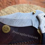 Handmade Damascus Steel Bull Horn Handle Folding Knife. Pro-Vigoroso1456