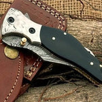 Handmade Damascus Steel Bull Horn Handle Folding Knife. Pro-Vigoroso1456