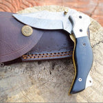 Handmade Damascus Steel Bull Horn Handle Folding Knife. Pro-Vigoroso1456