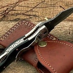 Handmade Damascus Steel Bull Horn Handle Folding Knife. Pro-Vigoroso1456