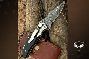 Handmade Damascus Steel Bull Horn Handle Folding Knife. Pro-Vigoroso1456