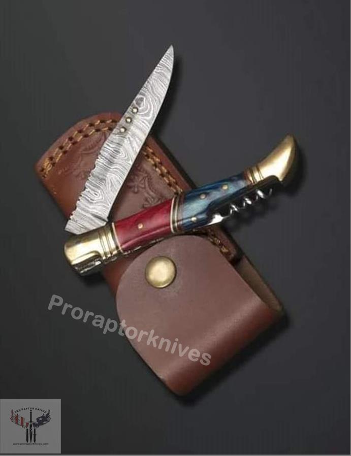 Handmade Damascus Steel Dollar Sheet Handle Knife with Bottle Cork Opener. Pro-Vigoroso1457