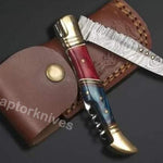 Handmade Damascus Steel Dollar Sheet Handle Knife with Bottle Cork Opener. Pro-Vigoroso1457