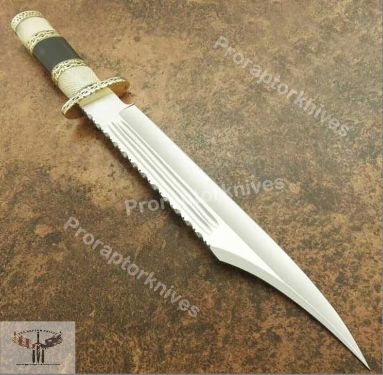 Handmade Damascus Steel Camel Bone Horn Handle Hunting Bowie Knife. Pro-Vigoroso1466