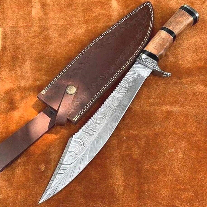 Handmade Damascus Steel Hunting Rambo Bowie Knife with Resin & Bull Horn Handle. Pro1467