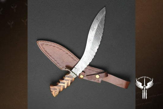 Handmade Damascus Steel Survival Hunting Kukri Knife with Olive and Dark Wood Handle. Pro1469