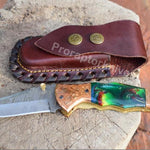 Handmade Damascus Steel Pocket Knife with Tie & Dye Resin Handle. Pro-Vigoroso1471