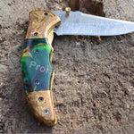 Handmade Damascus Steel Pocket Knife with Tie & Dye Resin Handle. Pro-Vigoroso1471