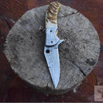 Handmade Damascus Steel Pocket Knife with Lamb Horn Handle. Pro-Vigoroso1472