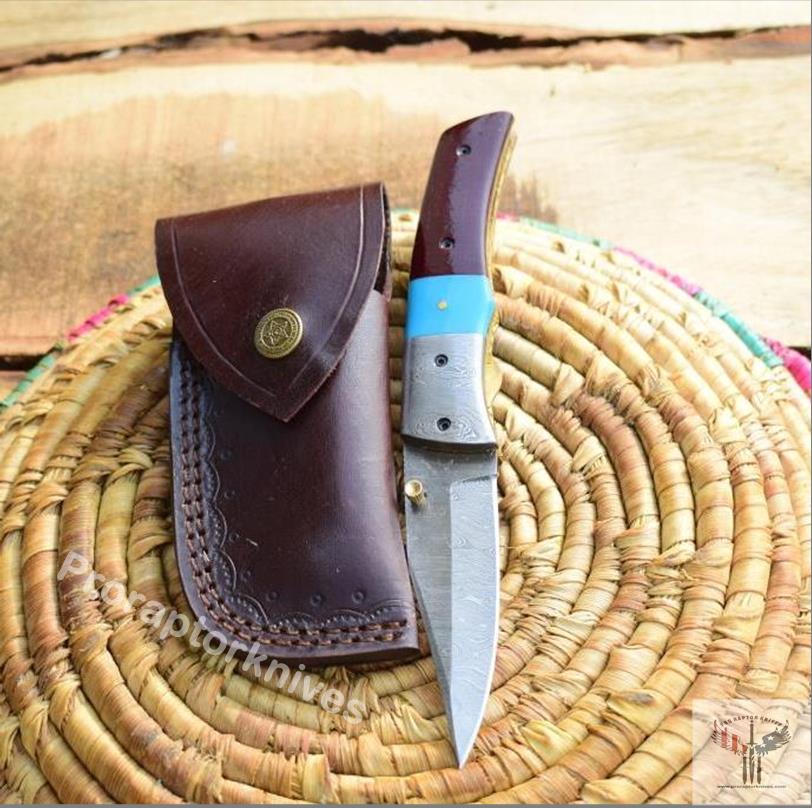 Handmade Damascus Steel Pocket Knife with Dual Color Resin Handle. Pro-Vigoroso1473