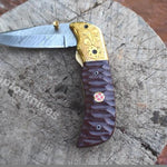 Handmade Damascus Steel Pocket Knife with Dark Brown Micarta Handle. Pro-Vigoroso1474